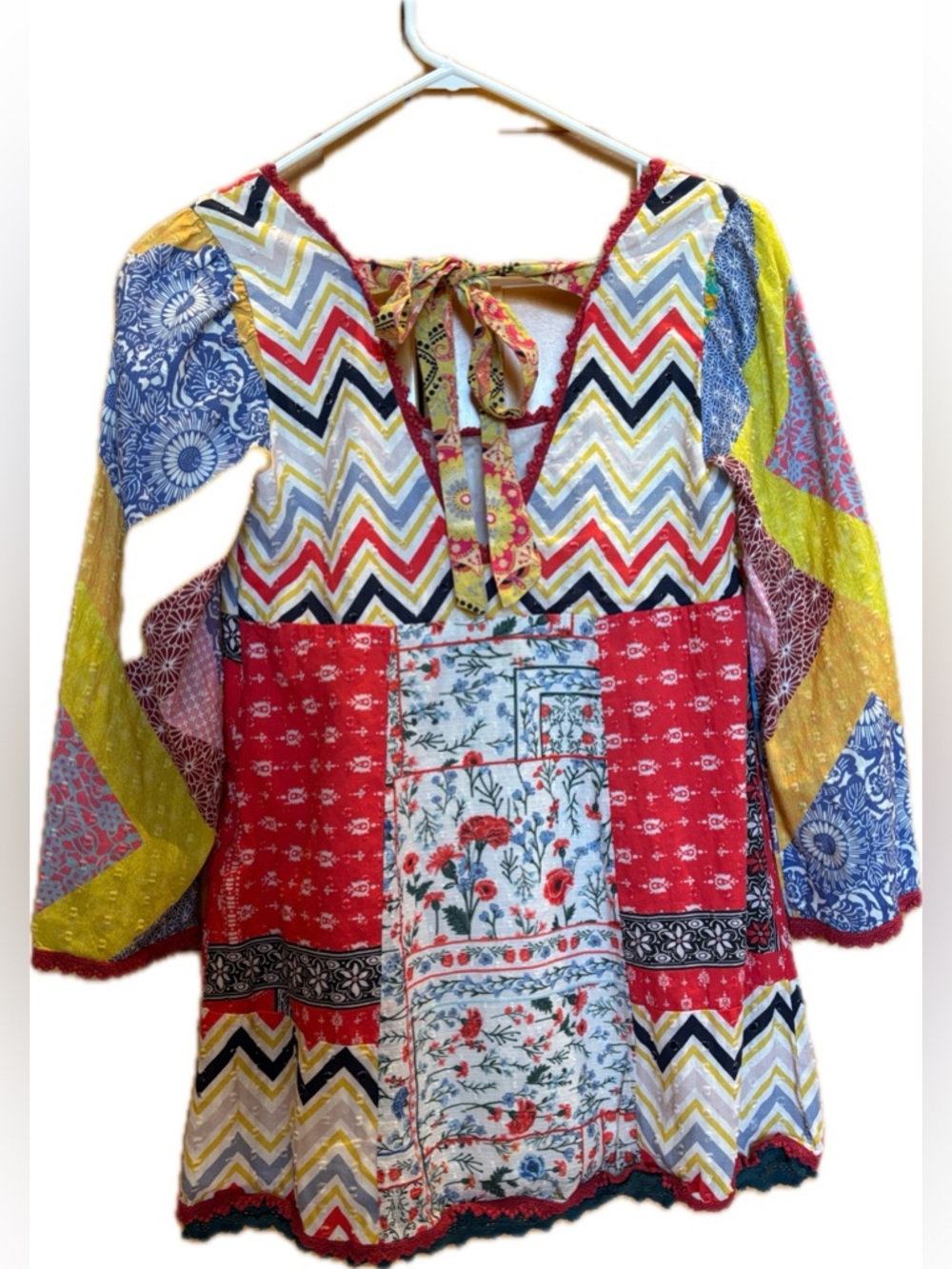 Anthropologie Let Me Be Boho Patchwork Multicolor Women's Peasant Top - Picture 3 of 14